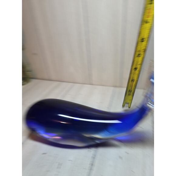 Vtg Blown Art Glass Whale Large Cobalt Blue Whale Sculpture 9” Murano Style - Picture 7 of 10